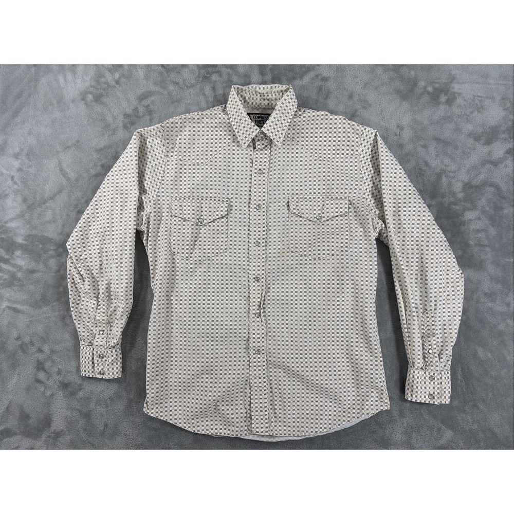 Vintage Cowboy's Turtle Mens M Rodeo Western Pearl Snap Cowboy Ivory Beige Cream